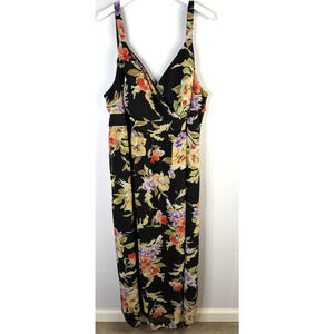 Lane Bryant Maxi Dress Sz 26W Dark Floral Tropical Flowy Vacation Hawaiian